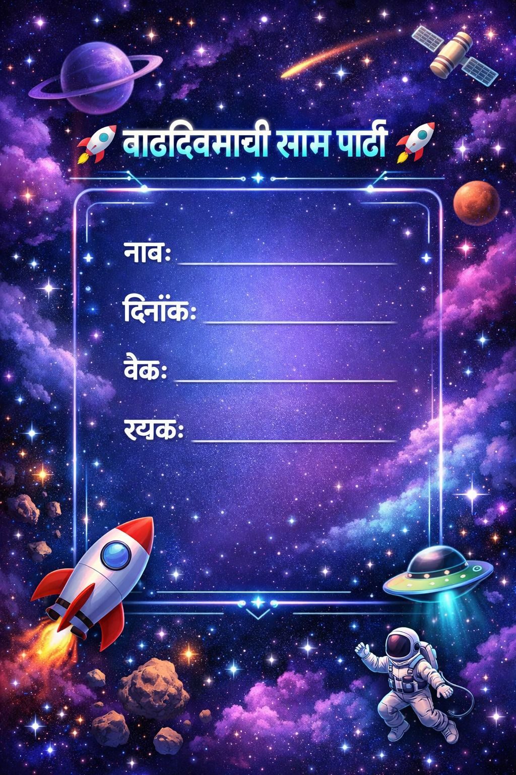 Space Theme Marathi Birthday Card background